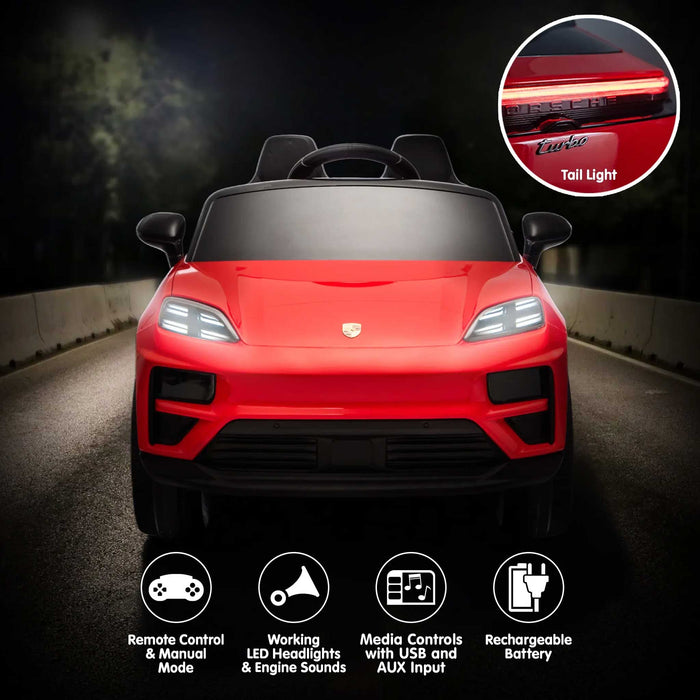 Officially Licensed Porsche Macan Turbo EV Kids Ride On SUV with Remote Control Guards Red