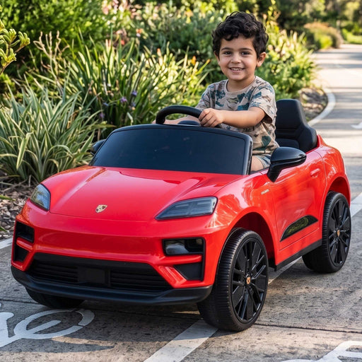 Officially Licensed Porsche Macan Turbo EV Kids Ride On SUV with Remote Control Guards Red