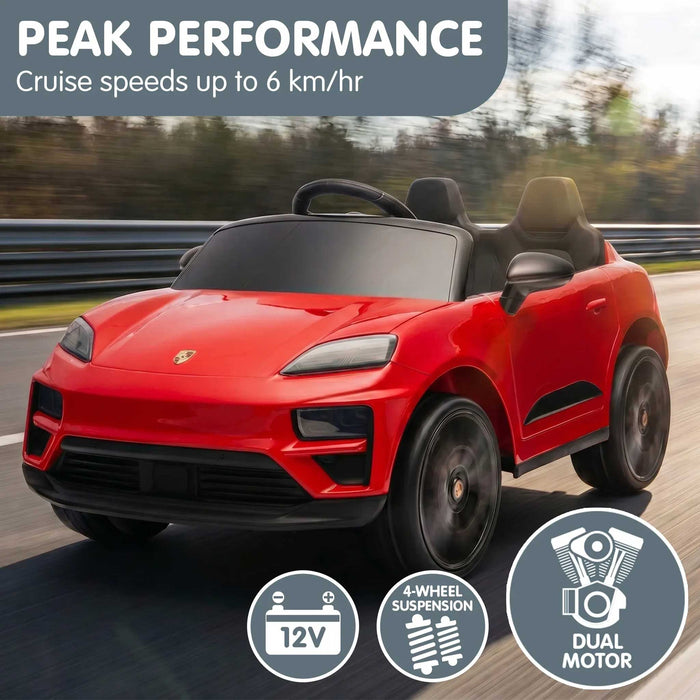 Officially Licensed Porsche Macan Turbo EV Kids Ride On SUV with Remote Control Guards Red
