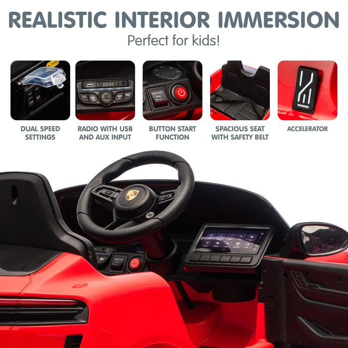 Officially Licensed Porsche Macan Turbo EV Kids Ride On SUV with Remote Control Guards Red