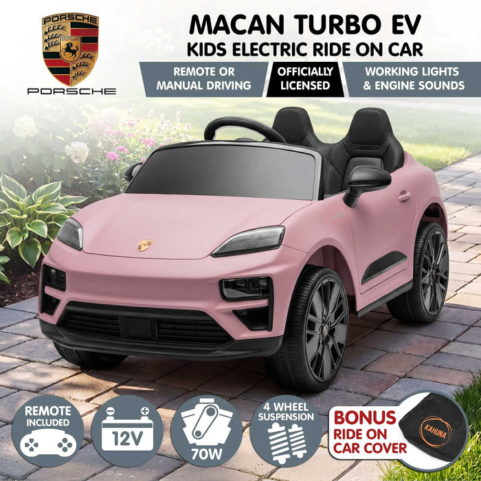 Officially Licensed Porsche Macan Turbo EV Kids Ride On SUV with Remote Control Icy Pink