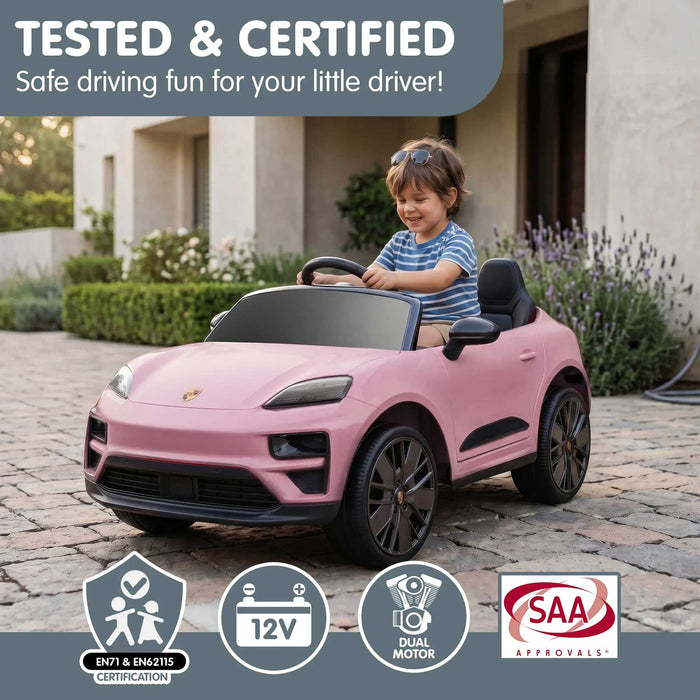 Officially Licensed Porsche Macan Turbo EV Kids Ride On SUV with Remote Control Icy Pink