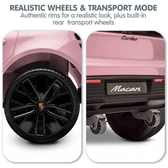 Officially Licensed Porsche Macan Turbo EV Kids Ride On SUV with Remote Control Icy Pink
