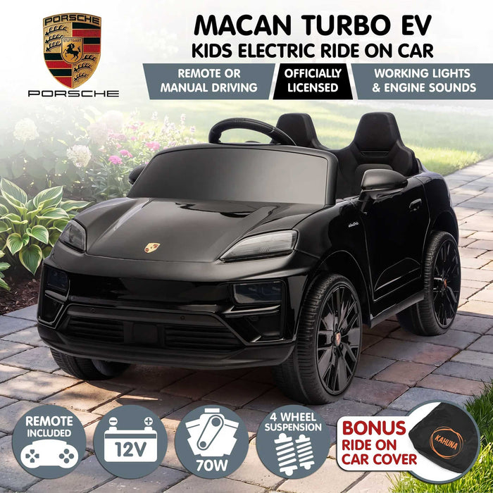 Officially Licensed Porsche Macan Turbo EV Kids Ride On SUV with Remote Control Jet Black