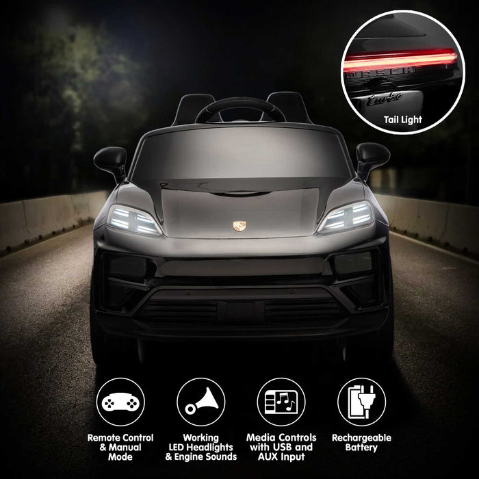 Officially Licensed Porsche Macan Turbo EV Kids Ride On SUV with Remote Control Jet Black