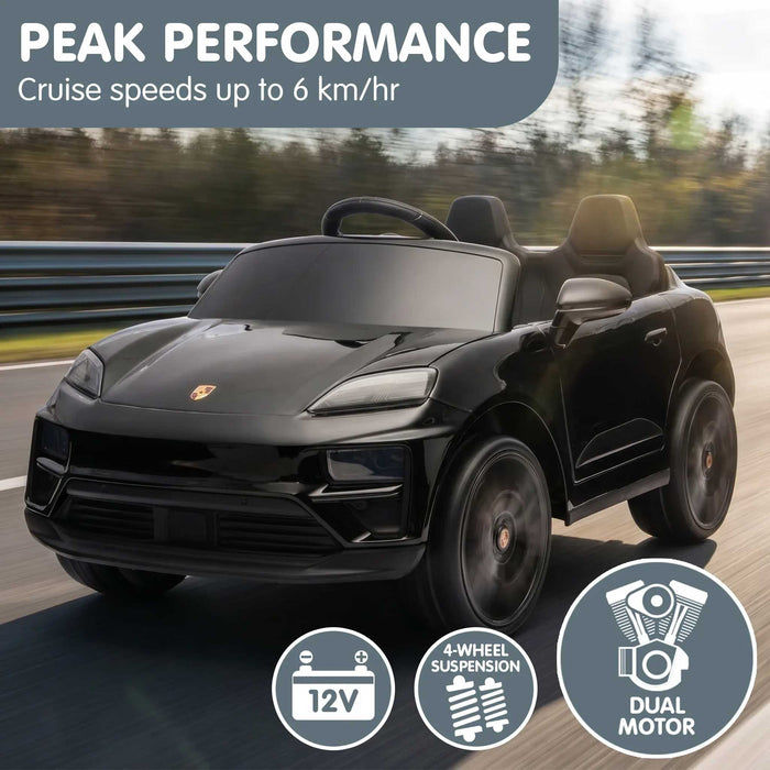 Officially Licensed Porsche Macan Turbo EV Kids Ride On SUV with Remote Control Jet Black