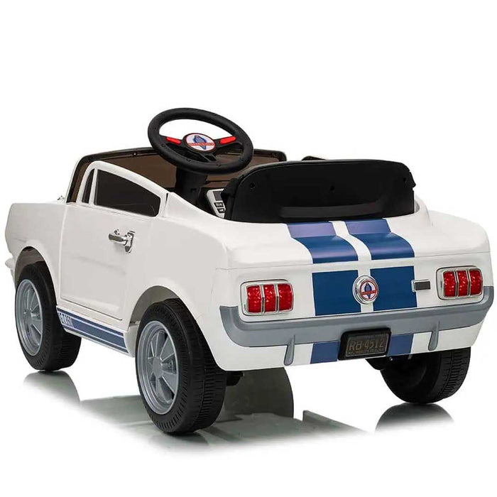 Officially Licensed Shelby Ford GT350 Kids Ride On Car with Remote Control White with Blue Cobra Stripes