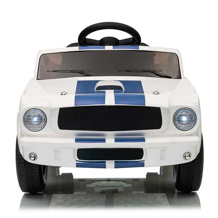 Officially Licensed Shelby Ford GT350 Kids Ride On Car with Remote Control White with Blue Cobra Stripes