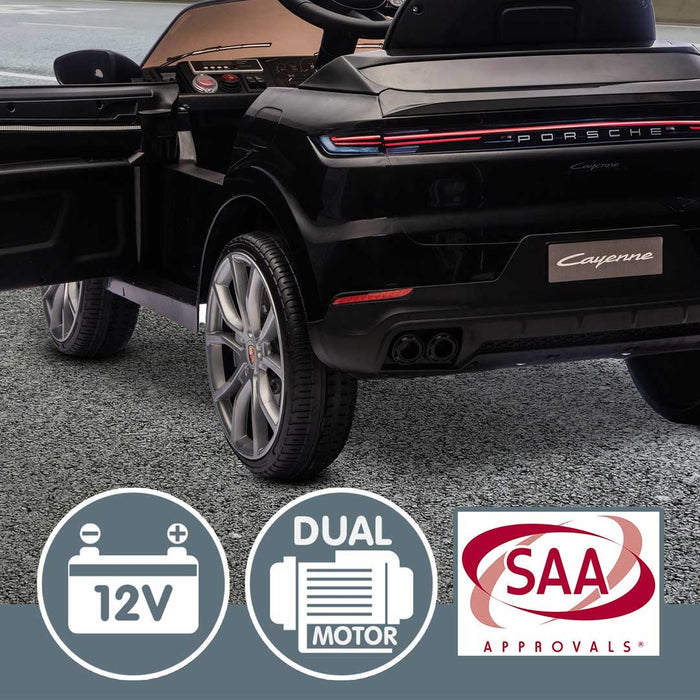 Officially Licensed Porsche Cayenne E Hybrid Coupe Kids Ride On SUV with Remote Control Midnight Black