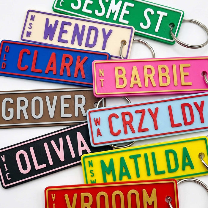 PLA ECO Printed Personalised Number Plate Key Ring For Kids & Adults