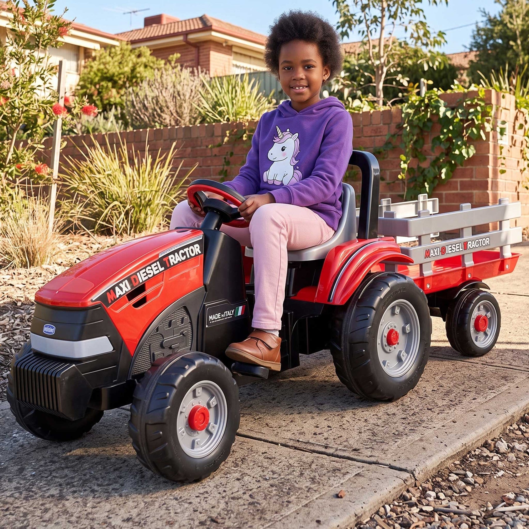 Peg Perego Maxi Diesel Pedal Powered Kids Tractor with Trailer | Red/G