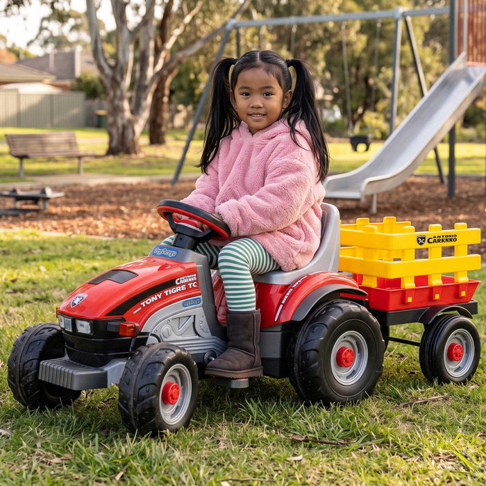Peg Perego Mini Diesel Pedal Powered Kids Ride-On Tractor with Trailer | Red/Grey