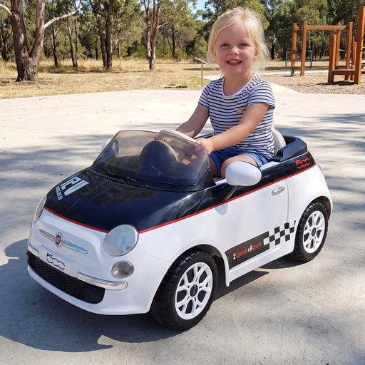 Peg Perego Officially Licensed Deluxe Fiat 500 Kids Ride On Car | Checkered White (Limited Edition)