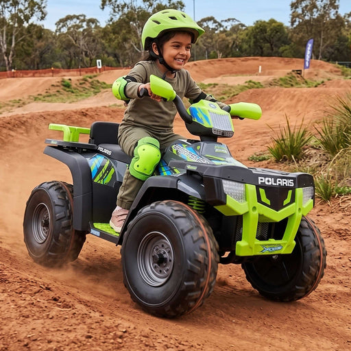 Peg Perego Officially Licensed Polaris 850 Two Seater Kids Ride On Quad Bike Lime Black