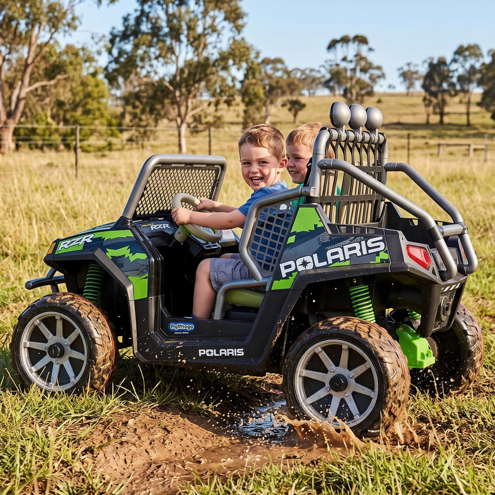 Peg Perego Officially Licensed Polaris Ranger Razor Two Seater Kids Ride On Side By Side Car Green Black