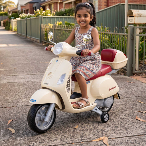 Peg Perego Officially Licensed Vespa Kids Ride On Scooter | Vanilla/Crimson