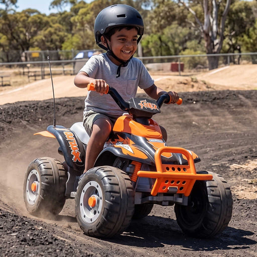 Peg Perego T-Rex Kids Ride On Quad Motorcycle | Orange/Black