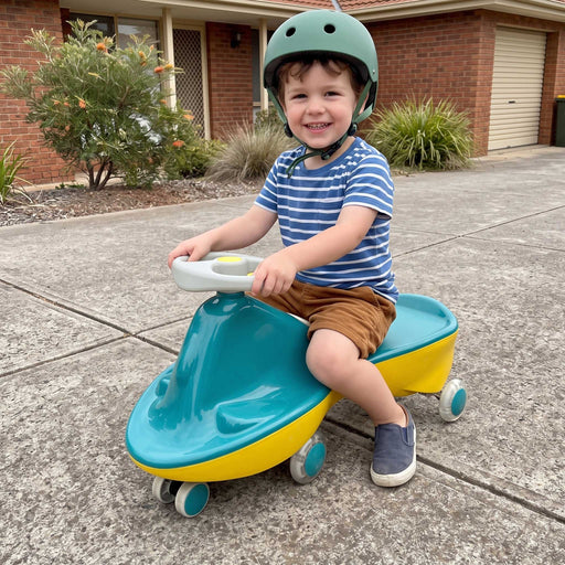 Premium Kids Ride On Swing Car | Green & Gold