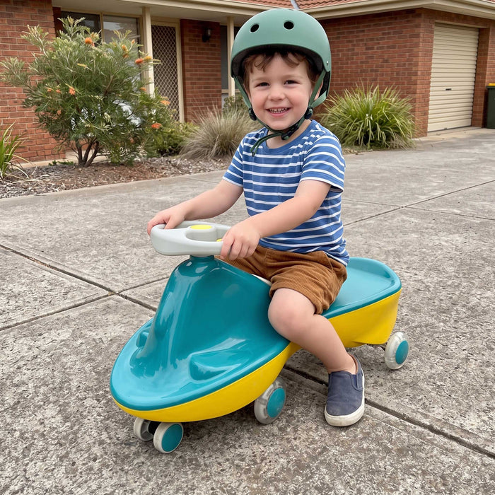 Premium Kids Ride On Swing Car | Green & Gold