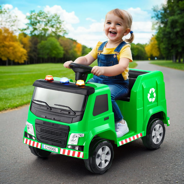 Recycling Garbage Truck Inspired Kids Ride On Car Truck with Pretend Trash & Remote Control | Garbo Green