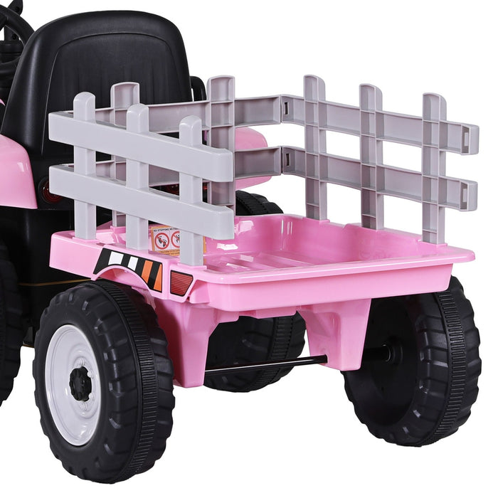 Tractor with Detachable Trailer Kids Ride On Electric Car | Powder Pink