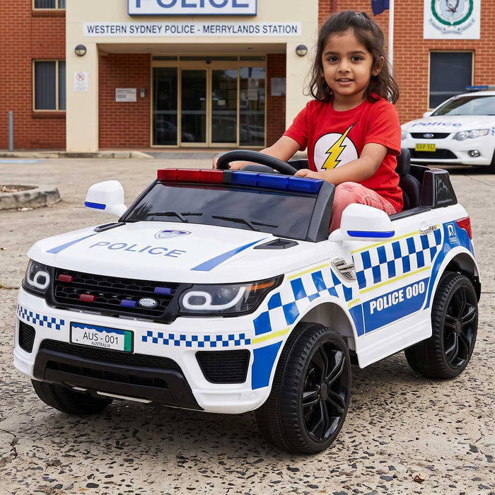 Range Rover Police Inspired Kids Ride On Car with Remote Control | White