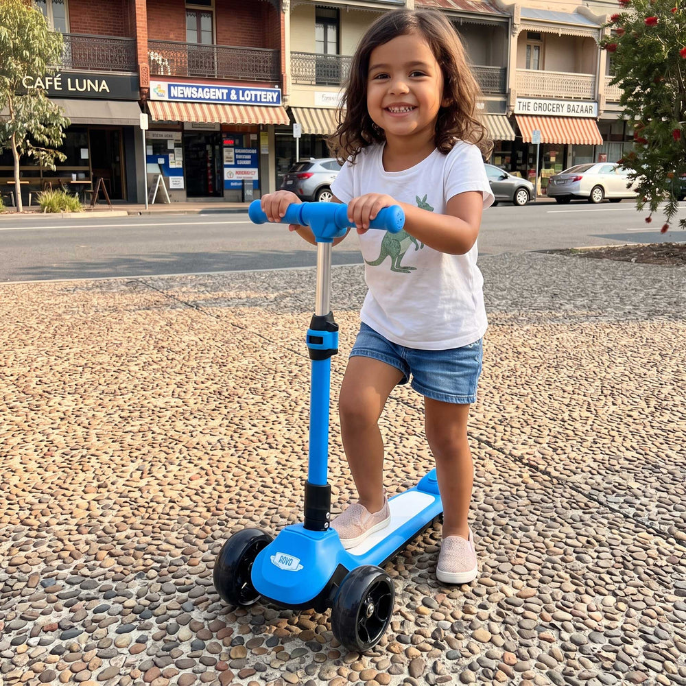 Rovo Junior 3 Wheel Electric Folding Scooter with Adjustable Heights | Sky Blue