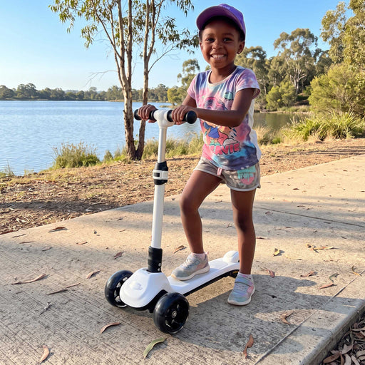 Rovo Junior 3 Wheel Electric Folding Scooter with Adjustable Heights | White