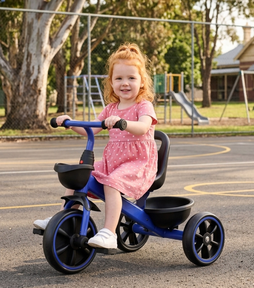 Deluxe Kids Tricycle Bike Ride On with Basket & Trunk | Royal Blue (with Black)