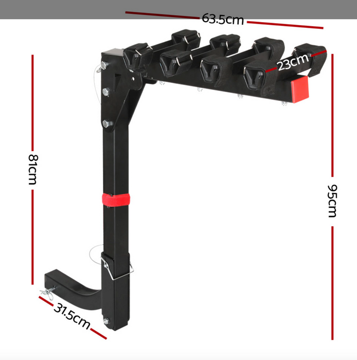 Stand Tall 22 Inch 4 Bike Foldable Rear Car Bike Rack | Black