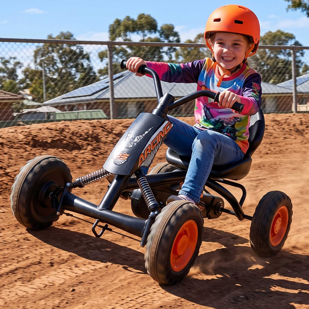 Speed Racer Kids Adjustable Pedal Powered Go Kart Black