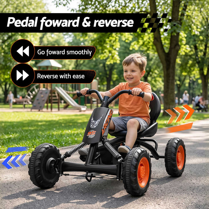 Speed Racer Kids Adjustable Pedal Powered Go Kart Black