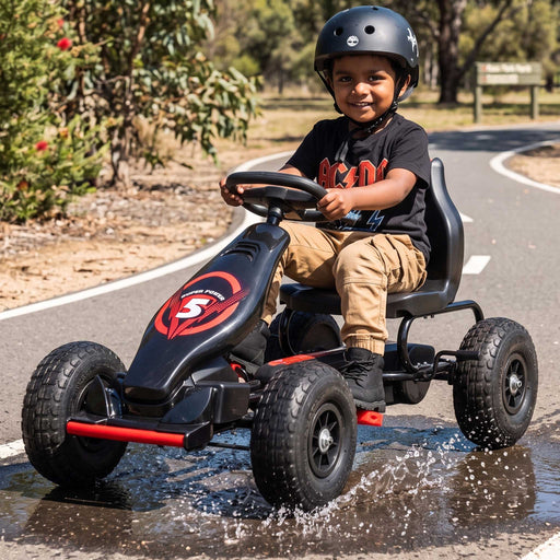 Super Racer Kids Adjustable Pedal Powered Go Kart | Black with Red