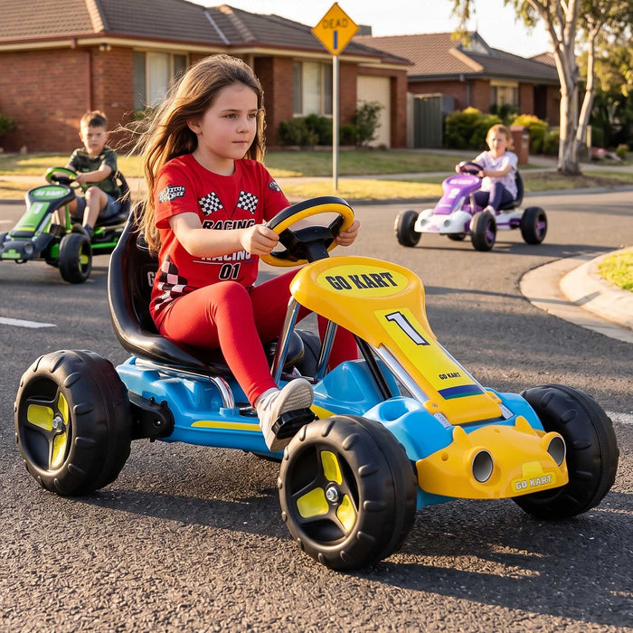 Super Racer Kids Pedal Powered Go Kart | Blue/Yellow