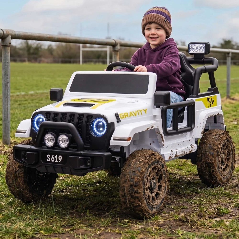Toyota Jeep Inspired Kids Ride On Car with Remote Control & Detachable Shovel | Alpine White
