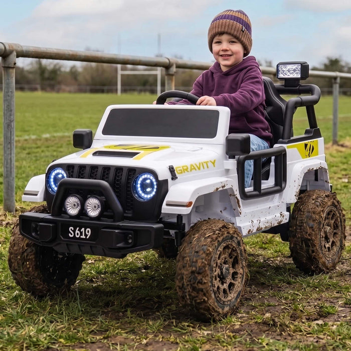 Toyota Jeep Inspired Kids Ride On Car with Remote Control & Detachable Shovel | Alpine White