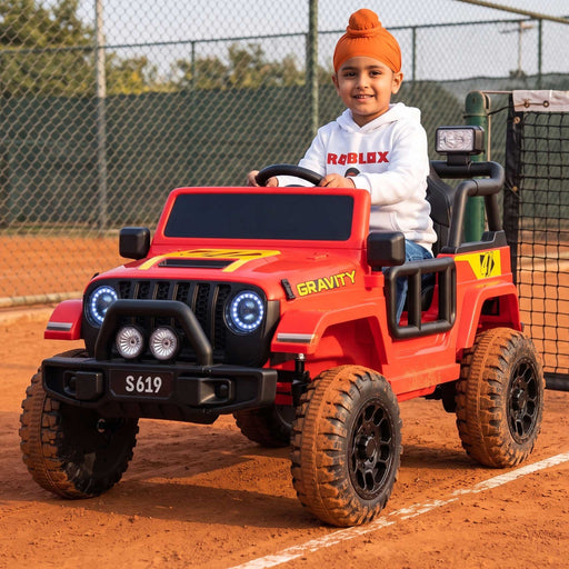 Toyota Jeep Inspired Kids Ride On Car with Remote Control & Detachable Shovel | Cherry Red
