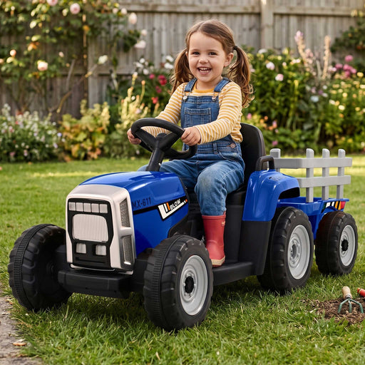 Tractor with Detachable Trailer Kids Ride On Electric Car | Royal Blue