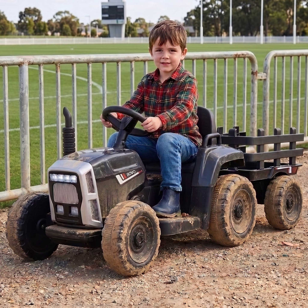 Tractor with Detachable Trailer Kids Ride On Electric Car with Remote Control | Jet Black