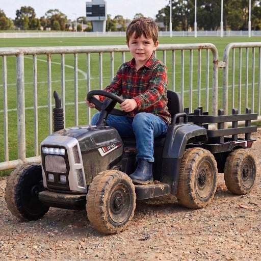 Tractor with Detachable Trailer Kids Ride On Electric Car with Remote Control | Jet Black