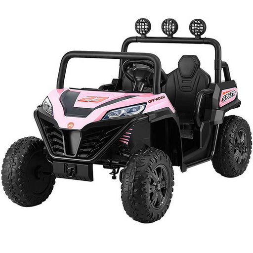 Twin Two Seater Deluxe 12V Off Road Kids Ride On Car Raven Black with Pink