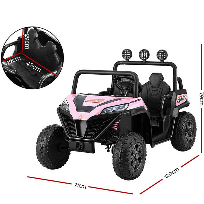 Twin Two Seater Deluxe 12V Off Road Kids Ride On Car Raven Black with Pink