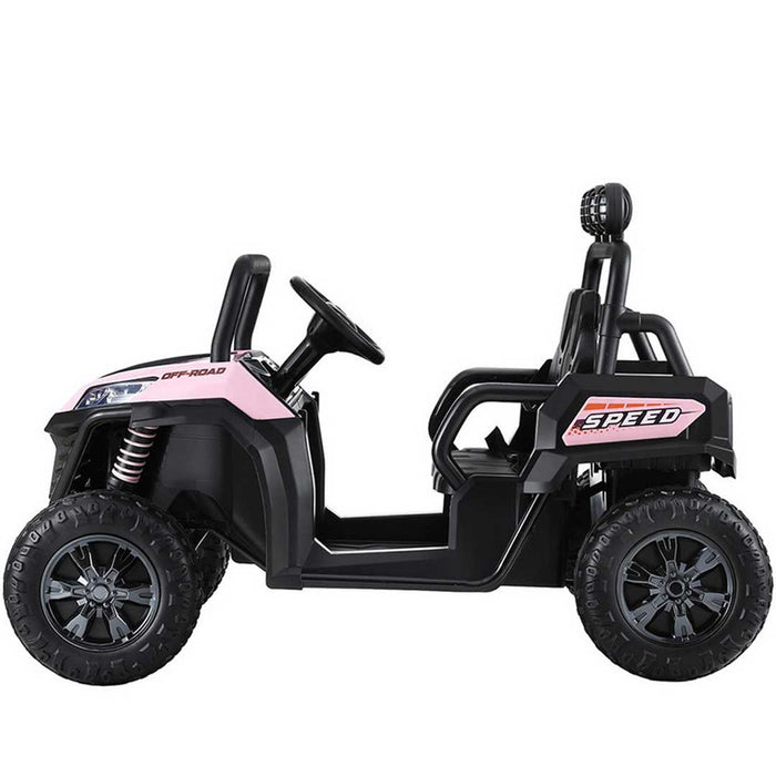 Twin Two Seater Deluxe 12V Off Road Kids Ride On Car Raven Black with Pink