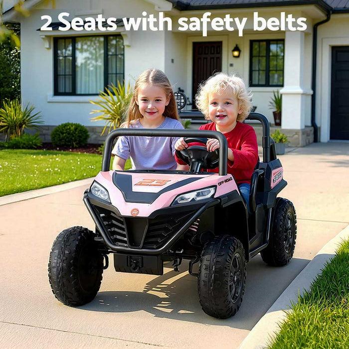 Twin Two Seater Deluxe 12V Off Road Kids Ride On Car Raven Black with Pink