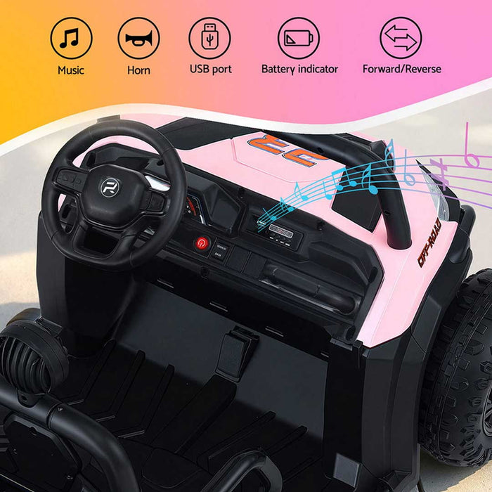 Twin Two Seater Deluxe 12V Off Road Kids Ride On Car Raven Black with Pink
