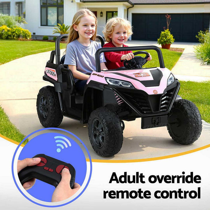 Twin Two Seater Deluxe 12V Off Road Kids Ride On Car Raven Black with Pink