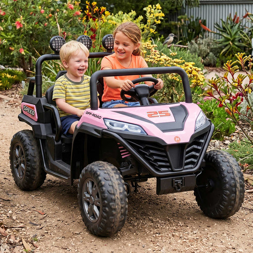 Twin Two Seater Deluxe 12V Off Road Kids Ride On Car Raven Black with Pink