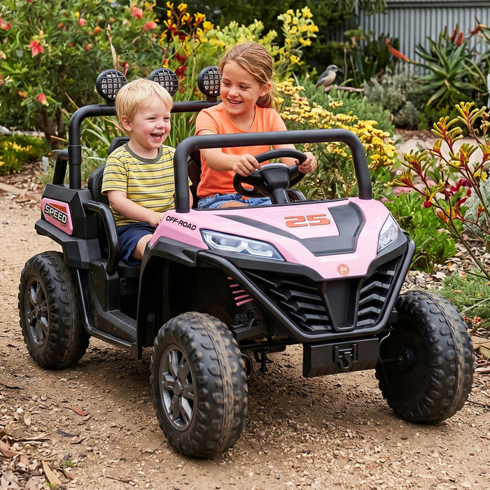 Twin Two Seater Deluxe 12V Off Road Kids Ride On Car Raven Black with Pink