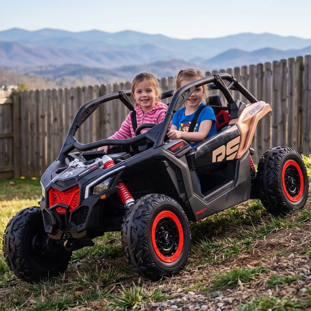 Two Seater Twin Officially Licensed CAN-AM Premium 24V Kids Ride On Buggy with Remote Control Carbon Black