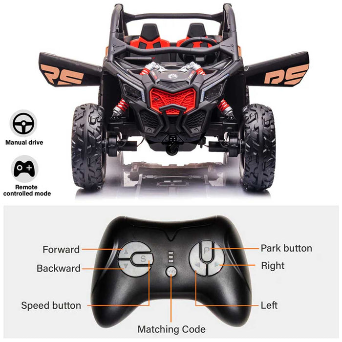 Two Seater Twin Officially Licensed CAN-AM Premium 24V Kids Ride On Buggy with Remote Control Carbon Black